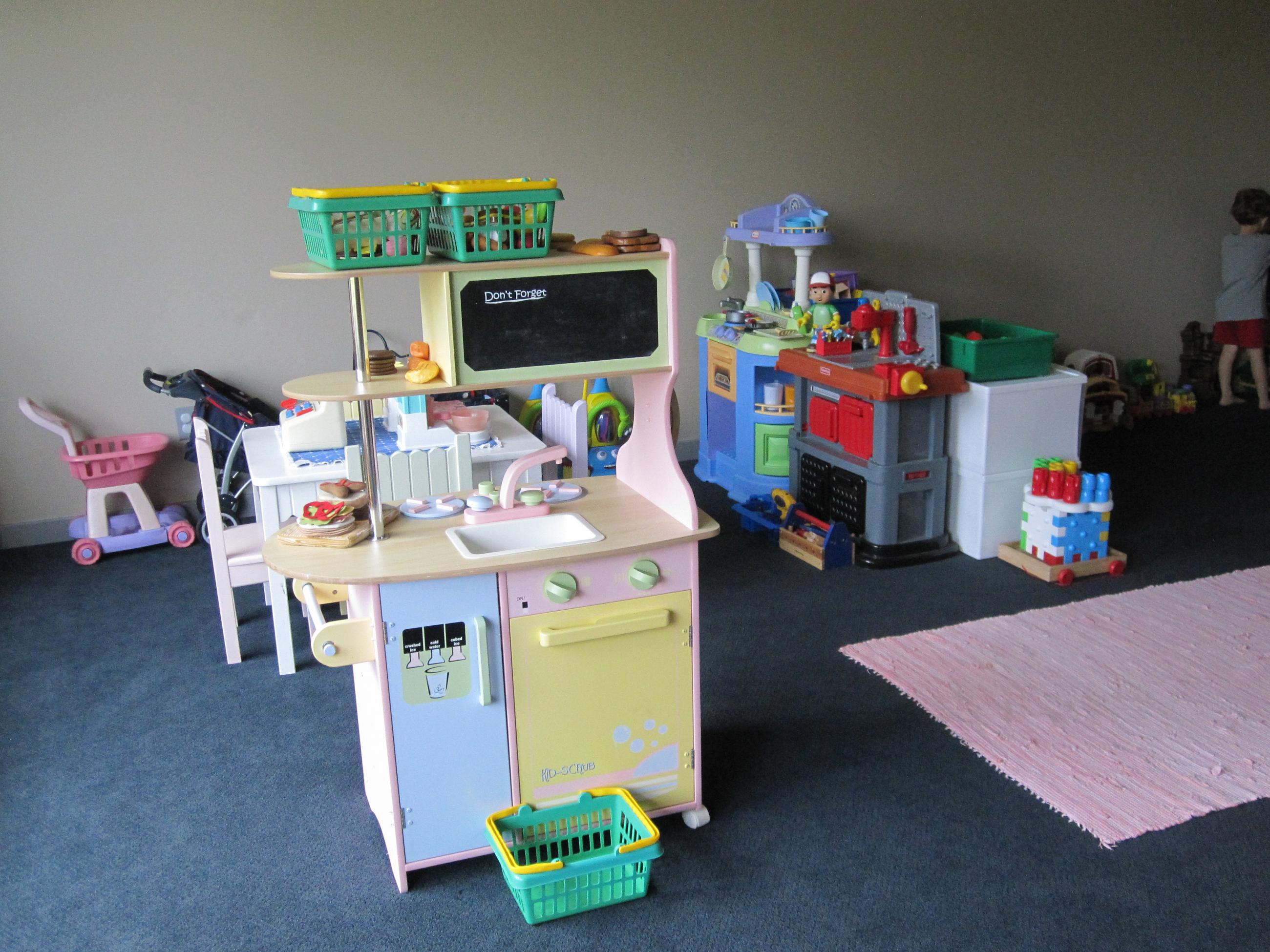 Daily life play area with house and workshop